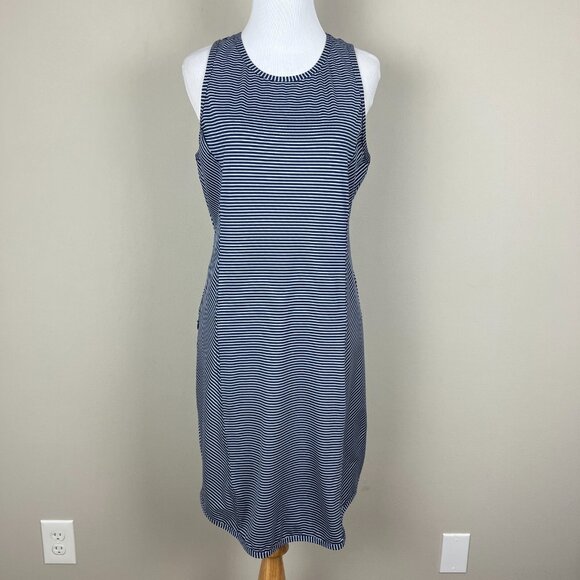Title Nine Alpha Tank Dress Womens Medium‎ Blue Stripe Stretch Short Sleeveless - Picture 1 of 14